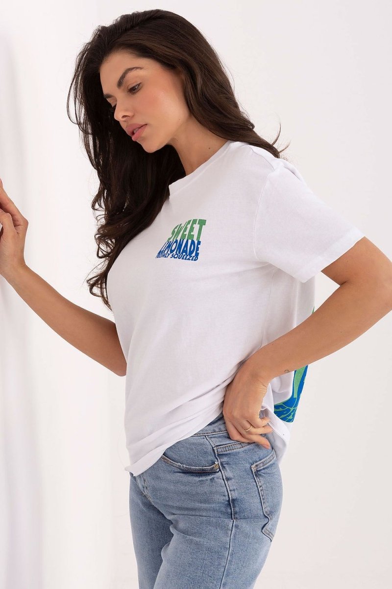 White Cotton T-Shirt with Chest Print - 