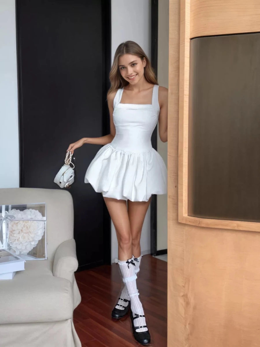 White Ruched Stretch Mini Dress - 