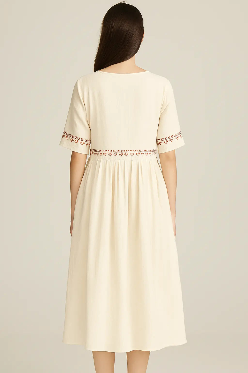 New literary retro casual loose embroidered long dress with large hem