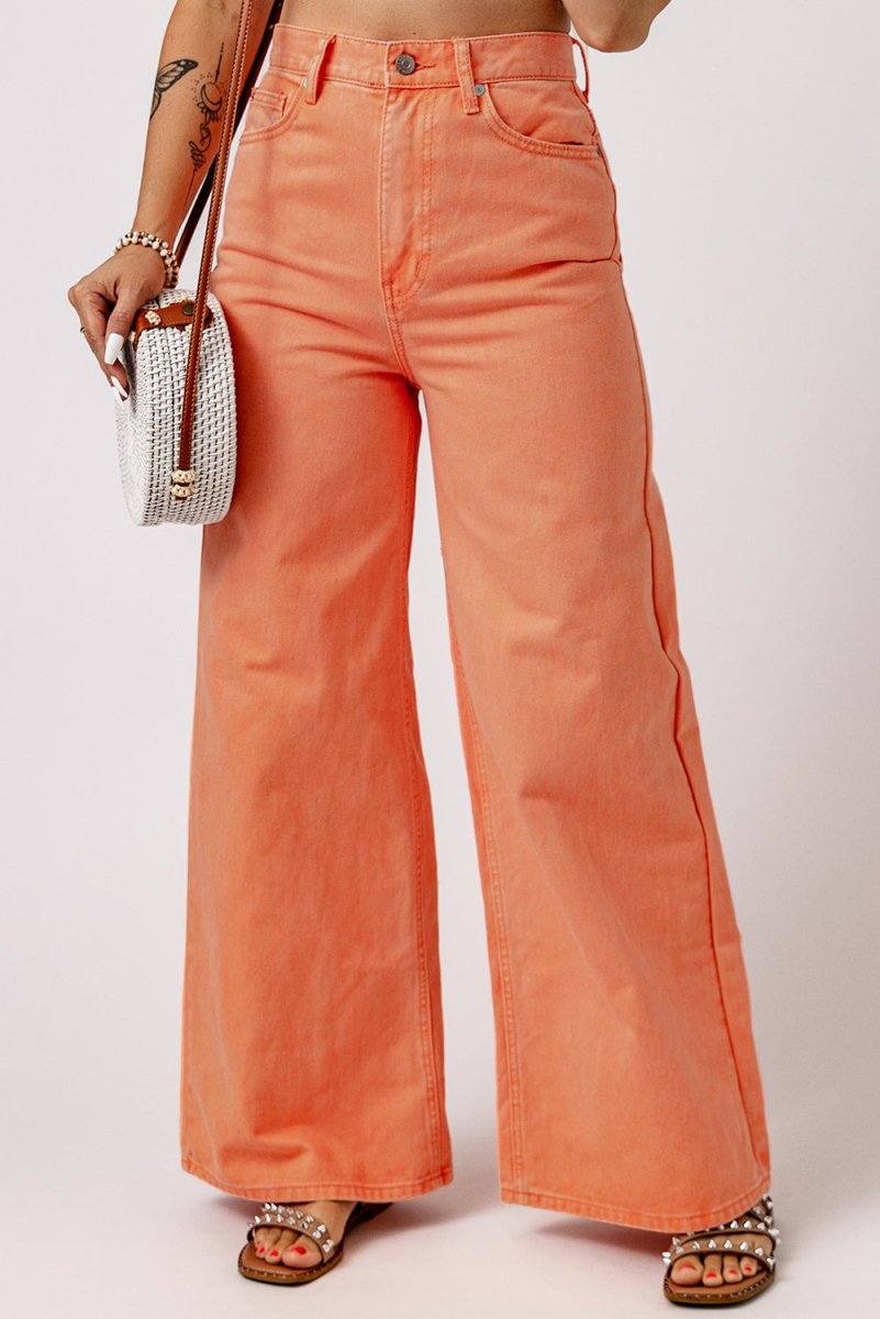Wide Leg High Waist Jeans - Bottoms