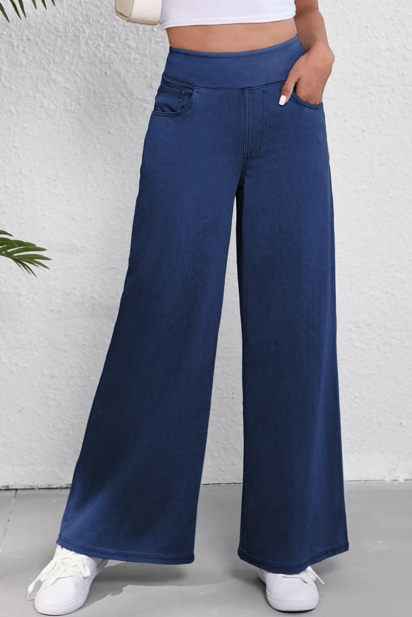 Wide Leg Jeans with Pockets - Bottoms