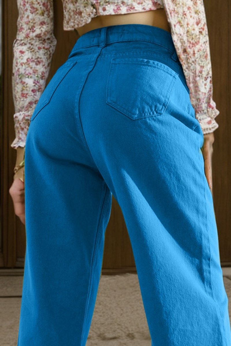 Wide Leg Jeans with Pockets - Bottoms