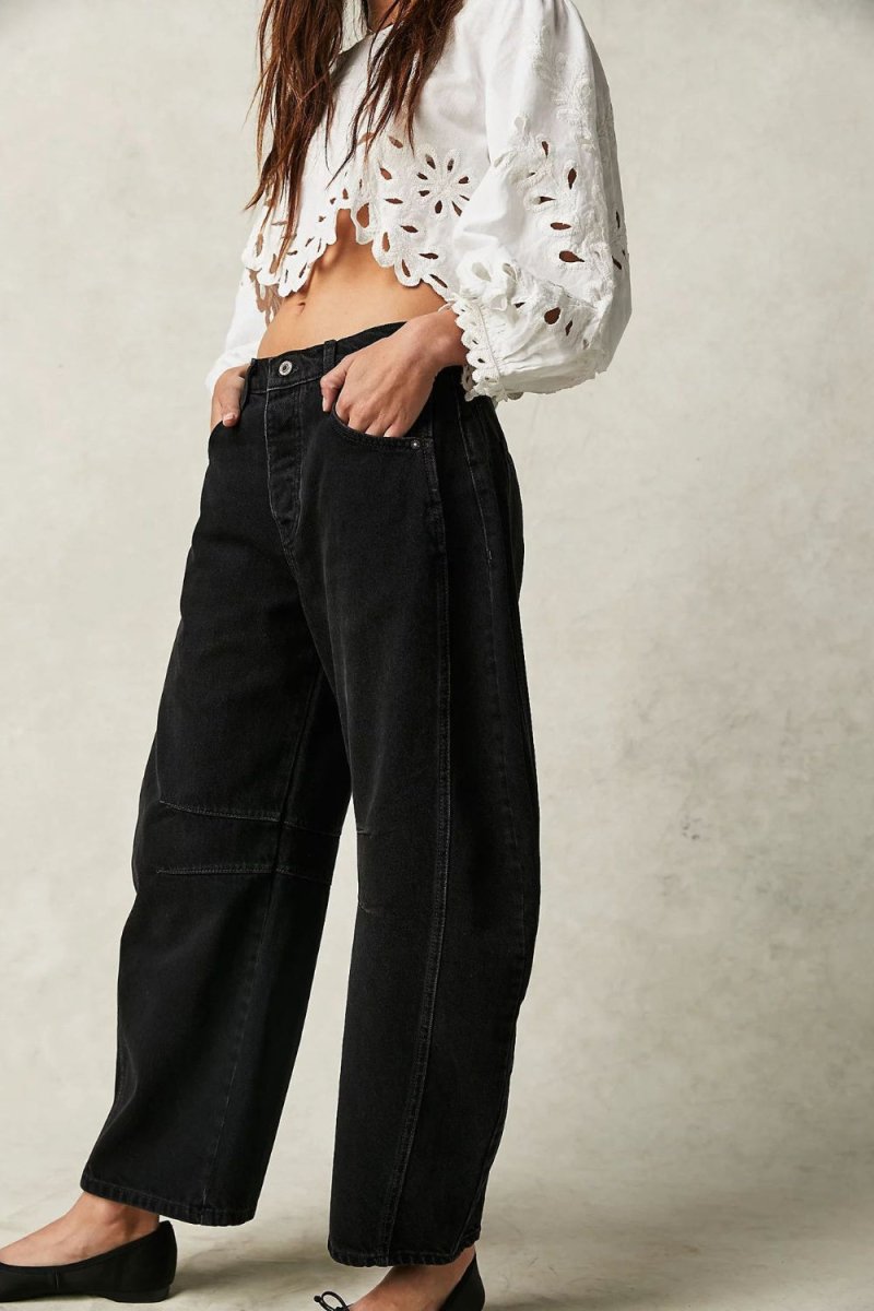 Wide Leg Jeans with Pockets - Bottoms