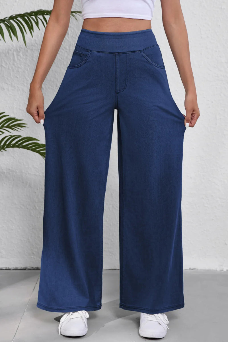 Wide Leg Jeans with Pockets - Bottoms