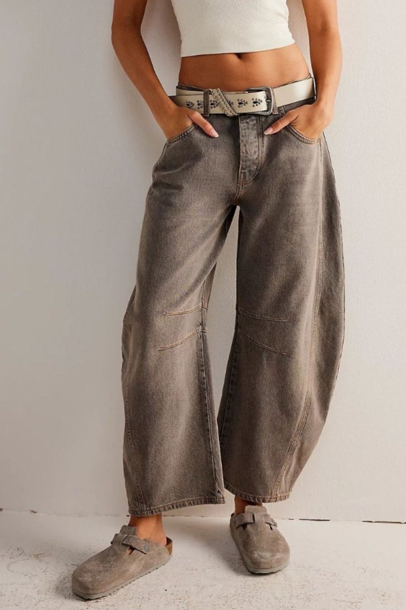 Wide Leg Jeans with Pockets - Bottoms