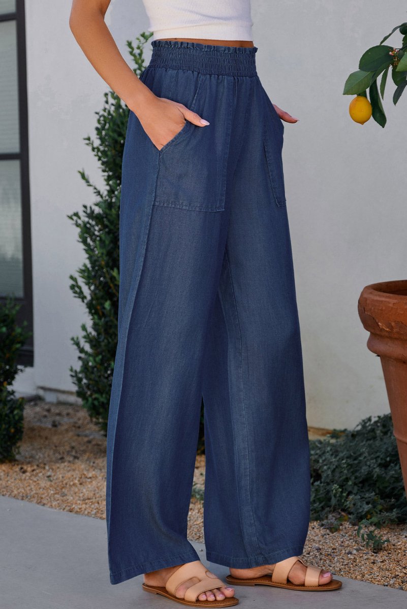 Wide Leg Pants with Pockets - Bottoms
