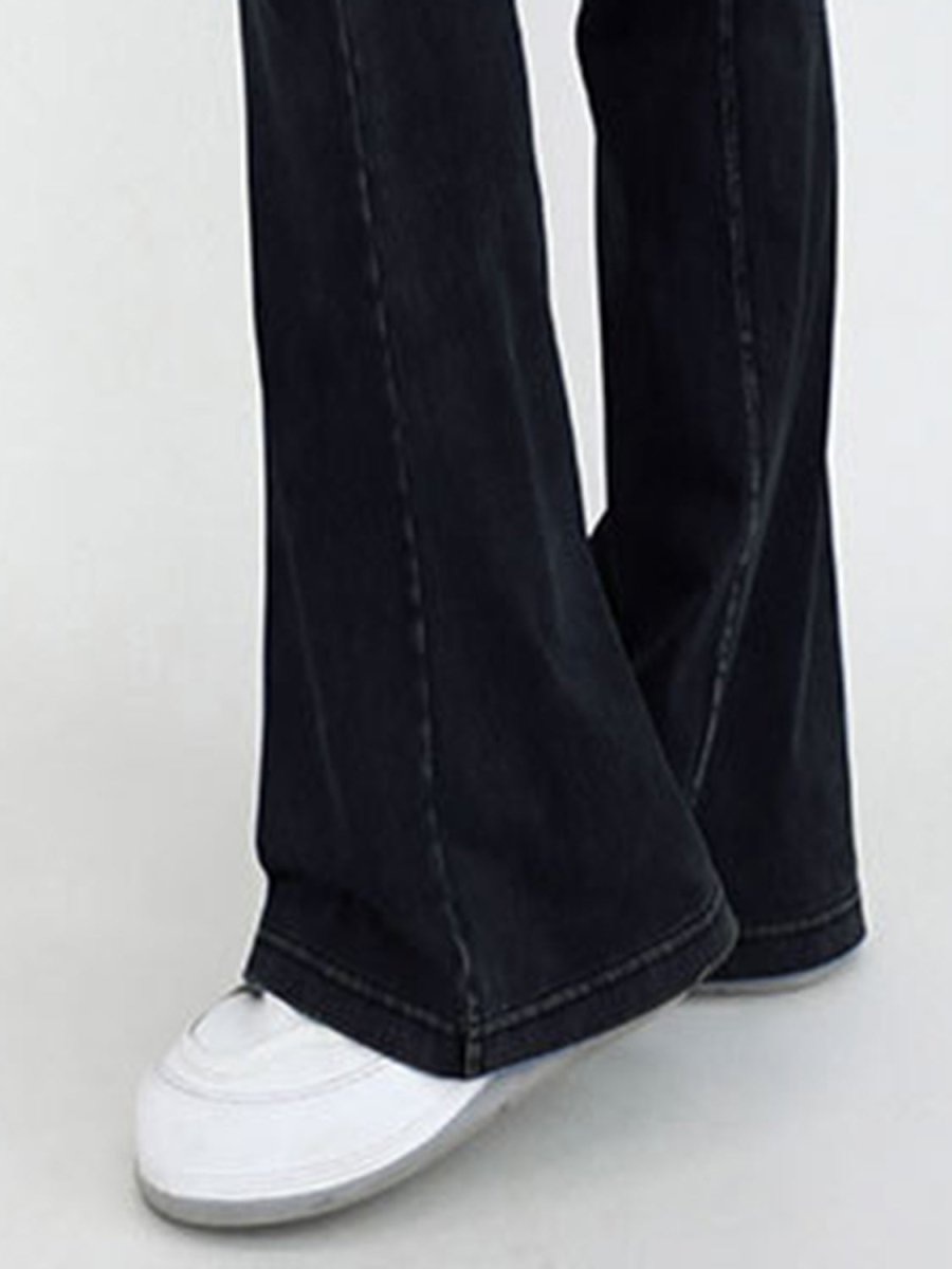 Wide Waistband Bootcut Jeans with Pockets - Bottoms