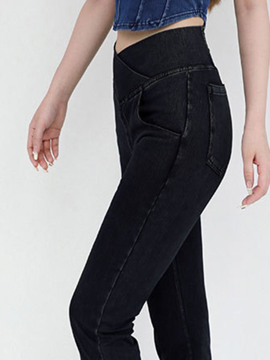 Wide Waistband Bootcut Jeans with Pockets - Bottoms