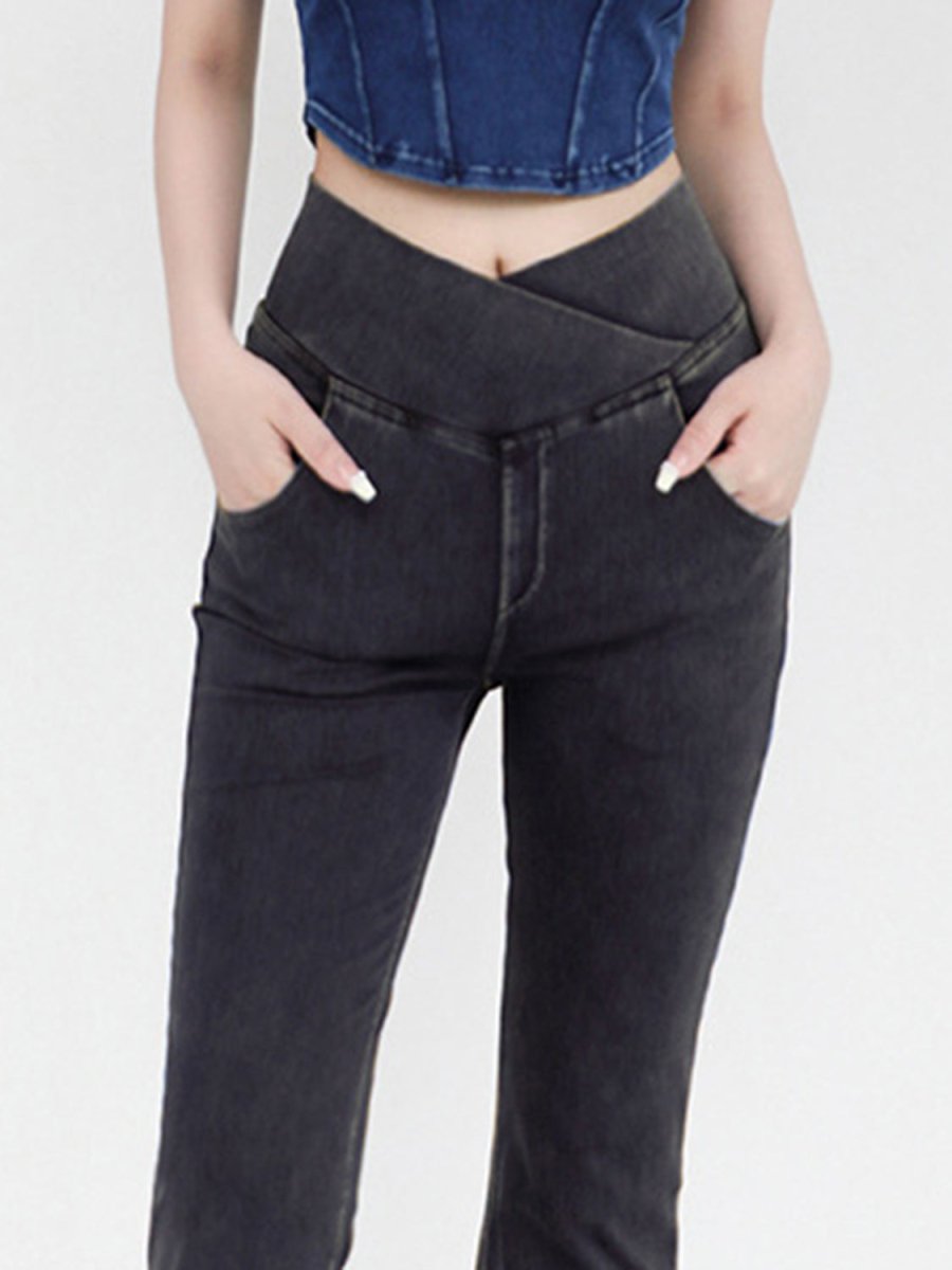 Wide Waistband Bootcut Jeans with Pockets - Bottoms