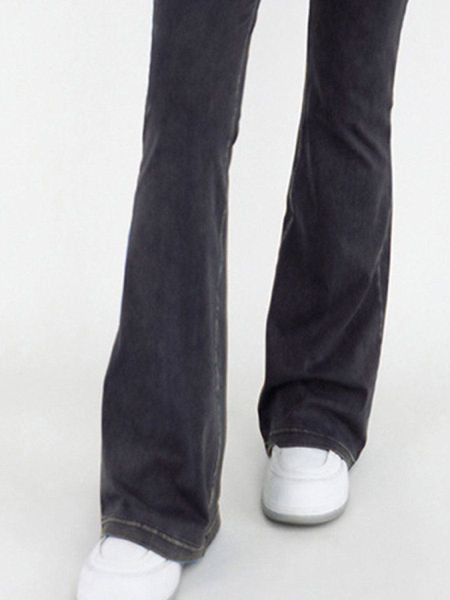 Wide Waistband Bootcut Jeans with Pockets - Bottoms