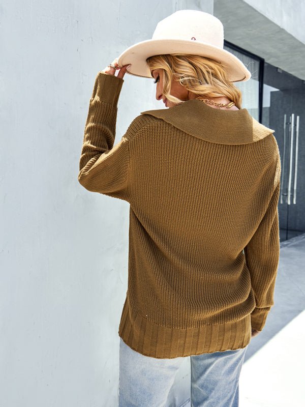 Womanly temperament sexy shirt collar sweater top - Outerwear