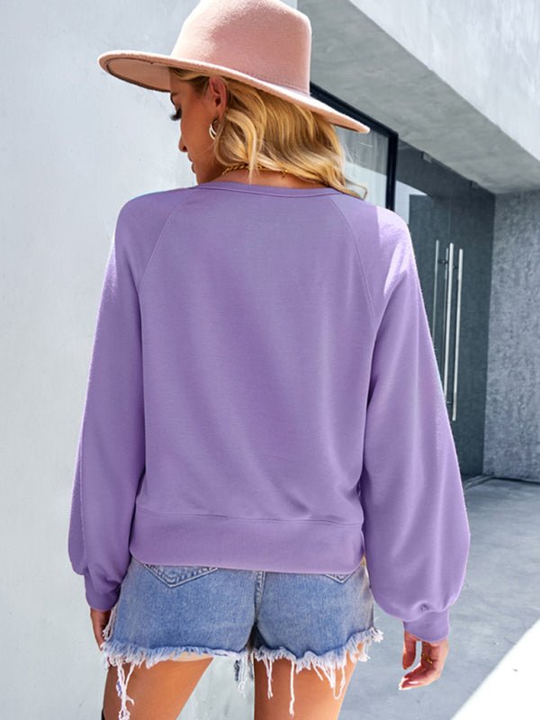 Women Fashion Casual Loose Casual Solid Color Hoodie Long Sleeve Tops - Outerwear
