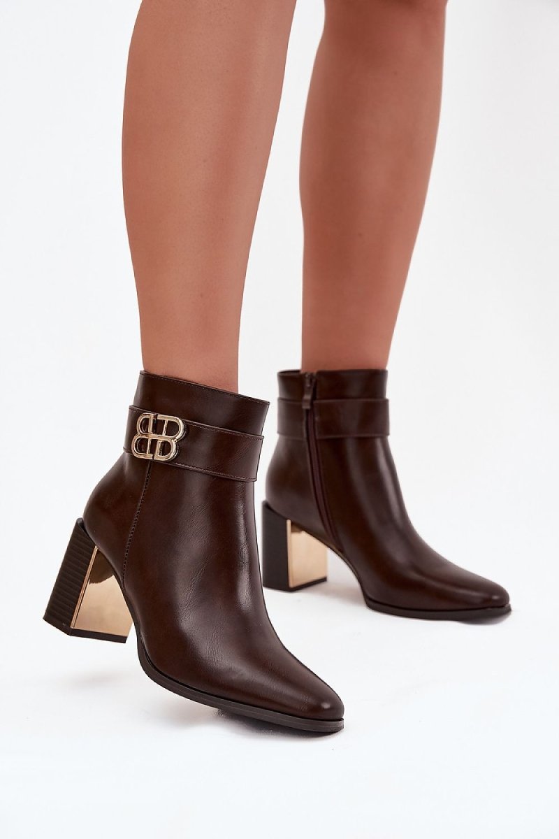 Women's Ankle Boots with Column Heel - 