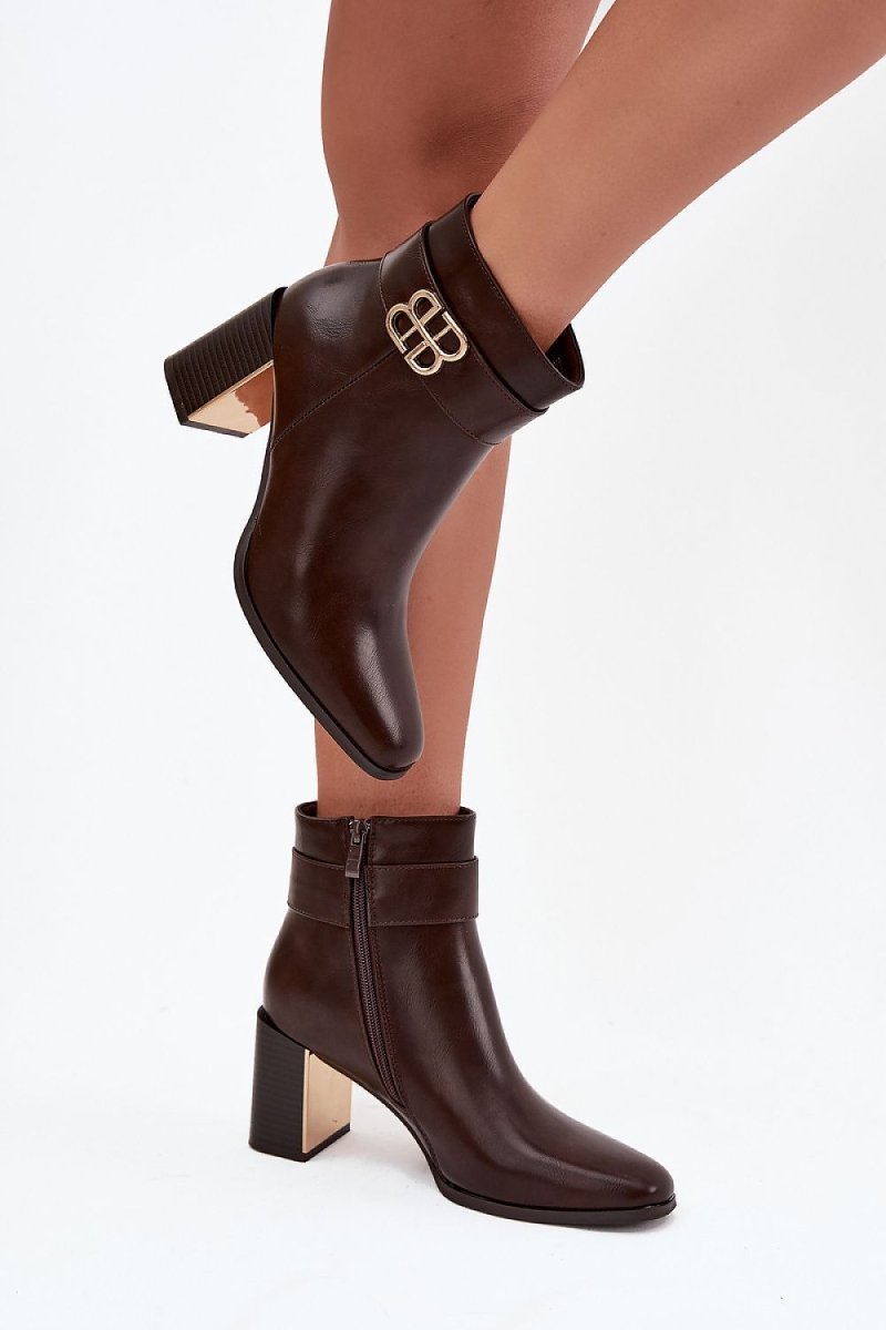 Women's Ankle Boots with Column Heel - 