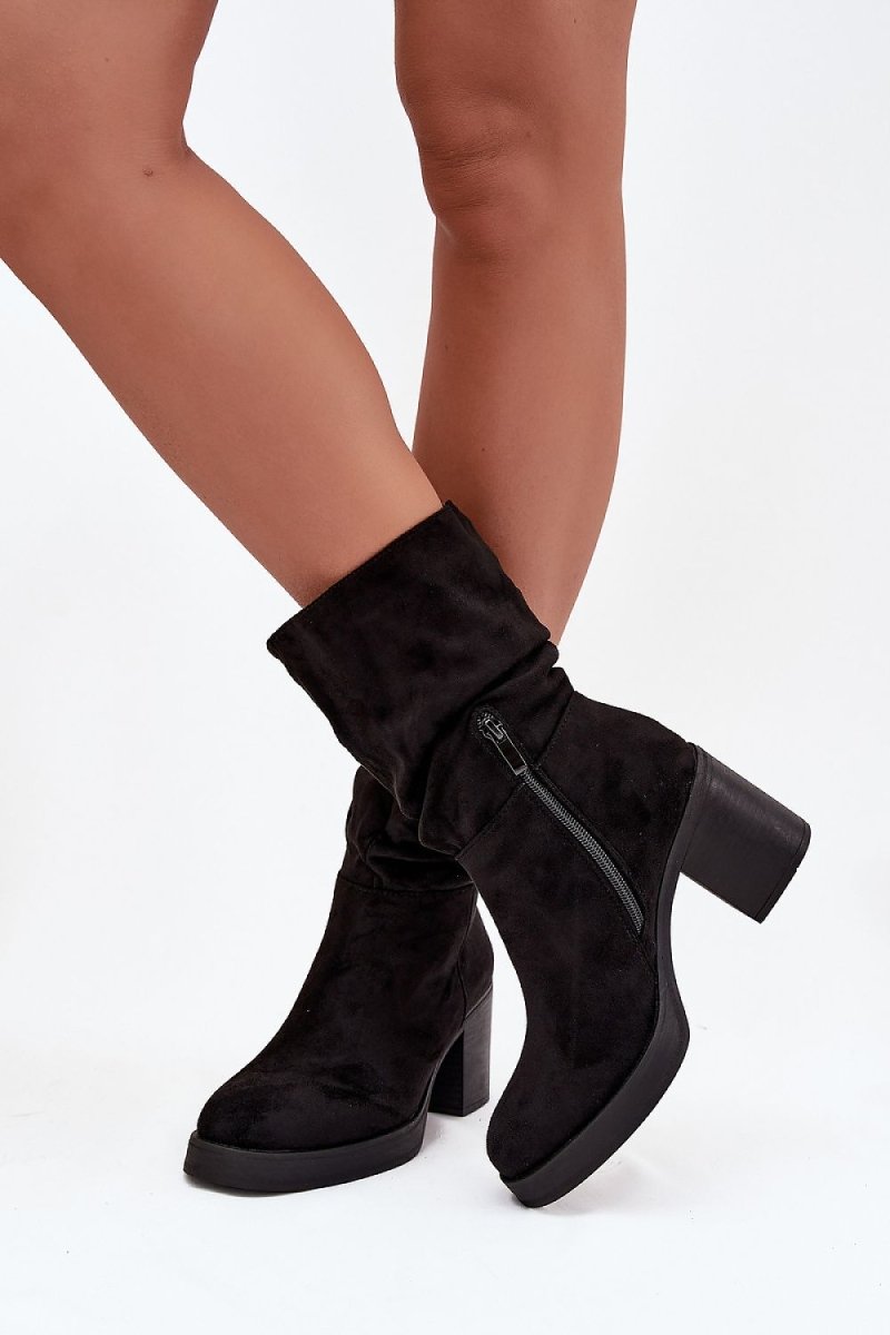 Women's Ankle Boots with Ruched Shaft - 