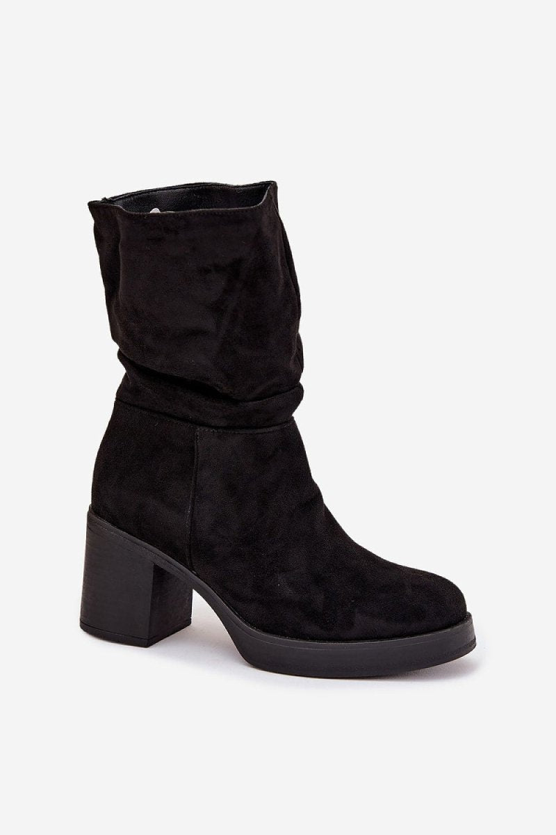 Women's Ankle Boots with Ruched Shaft - 