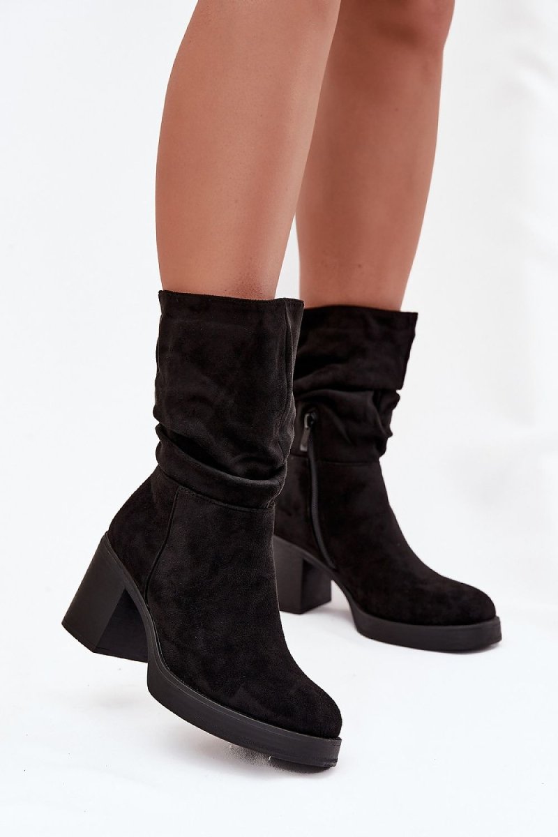 Women's Ankle Boots with Ruched Shaft - 