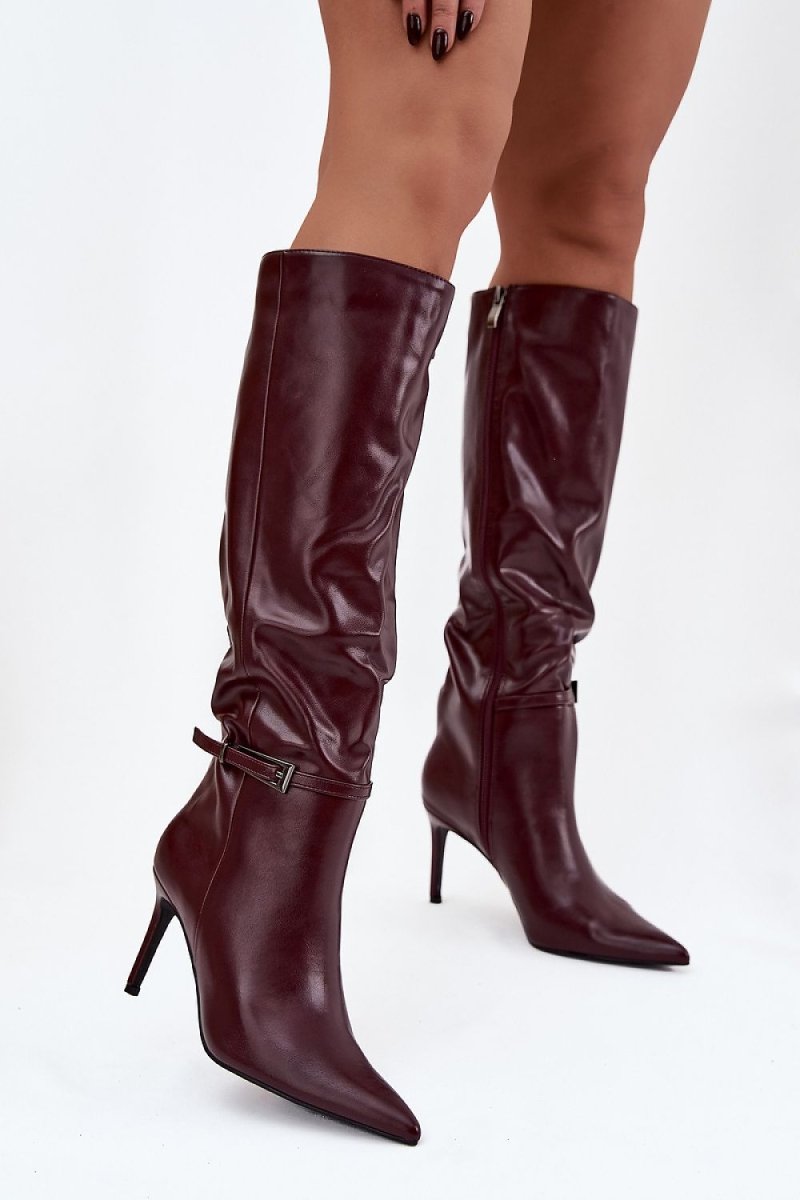 Women's Ankle Boots with Zipper and Buckle - 