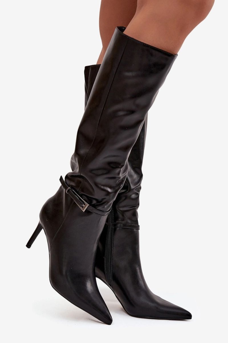 Women's Ankle Boots with Zipper and Buckle - 