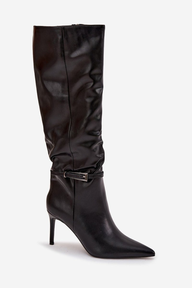 Women's Ankle Boots with Zipper and Buckle - 