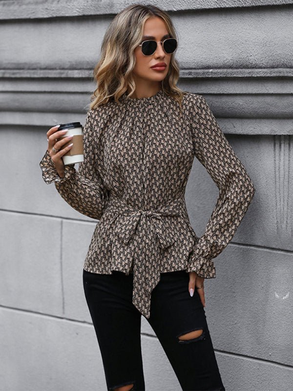 Women's Autumn and Winter Long Sleeve Long Sleeve Slim Leopard Print Shirt - Top