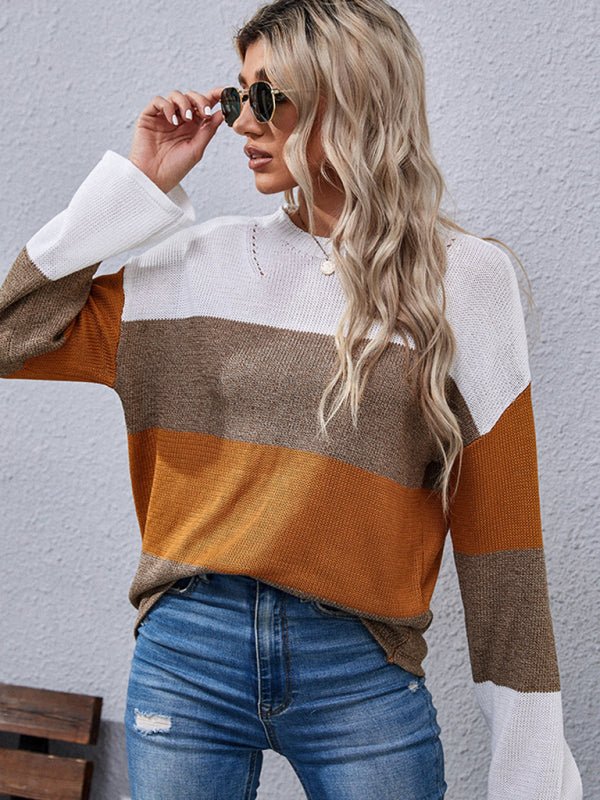 women's autumn and winter loose stitching long sleeve sweater - Outerwear