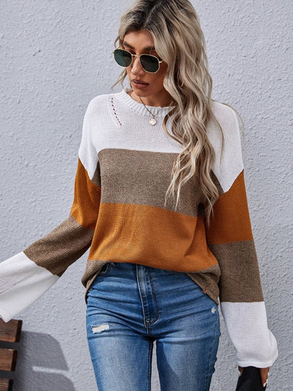 women's autumn and winter loose stitching long sleeve sweater - Outerwear