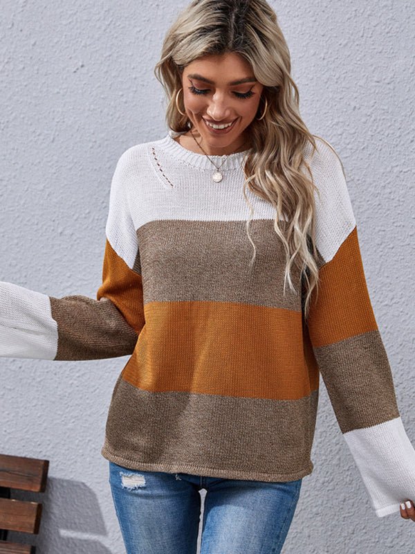 women's autumn and winter loose stitching long sleeve sweater - Outerwear