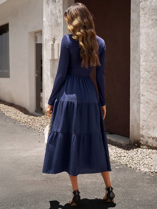 Women's Autumn Long Dress Temperament Commuting V - neck Long - sleeve Temperament Elegant Dress - Formal Dress