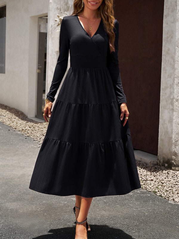 Women's Autumn Long Dress Temperament Commuting V - neck Long - sleeve Temperament Elegant Dress - Formal Dress