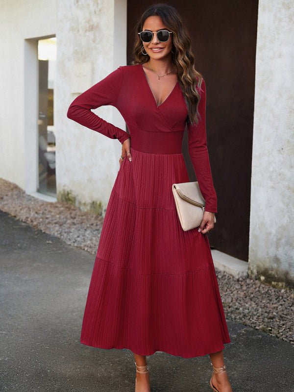 Women's Autumn Long Dress Temperament Commuting V - neck Long - sleeve Temperament Elegant Dress - Formal Dress