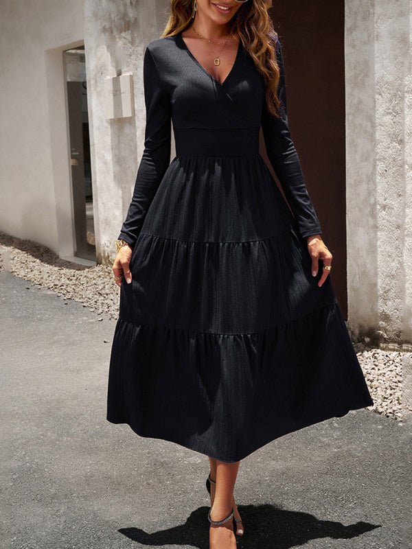 Women's Autumn Long Dress Temperament Commuting V - neck Long - sleeve Temperament Elegant Dress - Formal Dress