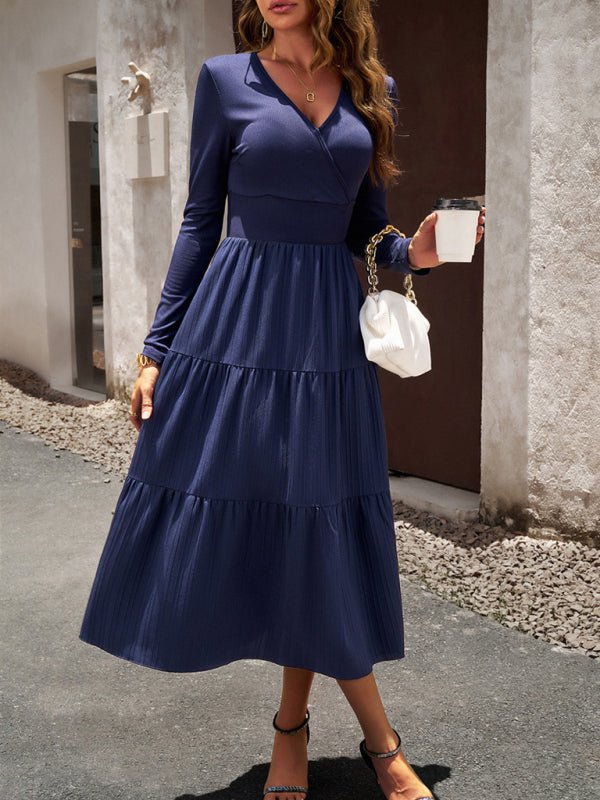 Women's Autumn Long Dress Temperament Commuting V - neck Long - sleeve Temperament Elegant Dress - Formal Dress