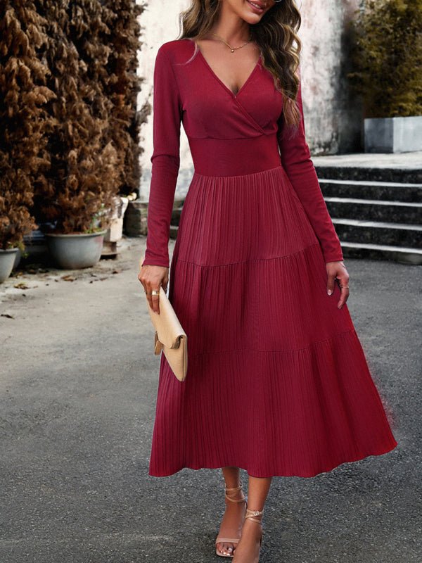 Women's Autumn Long Dress Temperament Commuting V - neck Long - sleeve Temperament Elegant Dress - Formal Dress