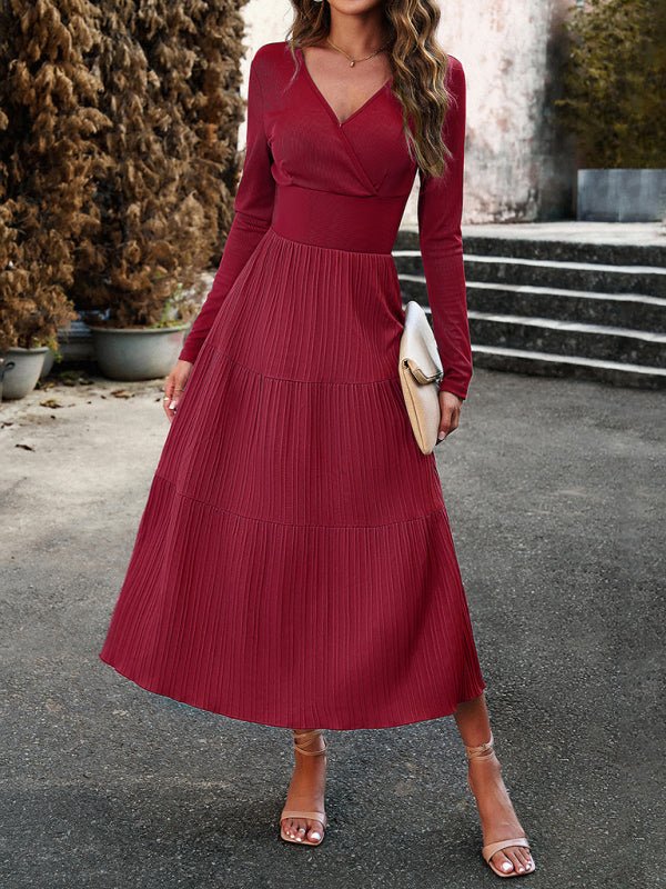 Women's Autumn Long Dress Temperament Commuting V - neck Long - sleeve Temperament Elegant Dress - Formal Dress