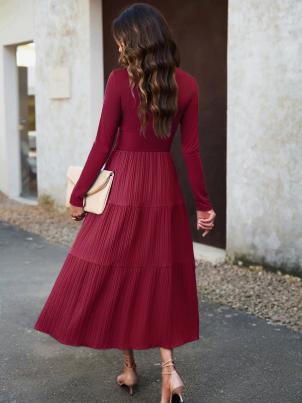 Women's Autumn Long Dress Temperament Commuting V - neck Long - sleeve Temperament Elegant Dress - Formal Dress