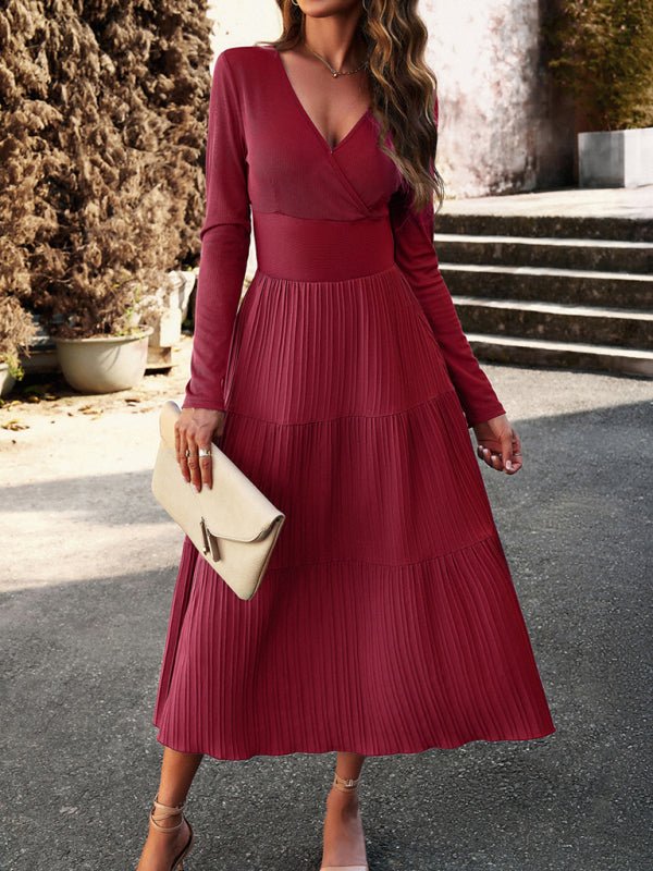 Women's Autumn Long Dress Temperament Commuting V - neck Long - sleeve Temperament Elegant Dress - Formal Dress