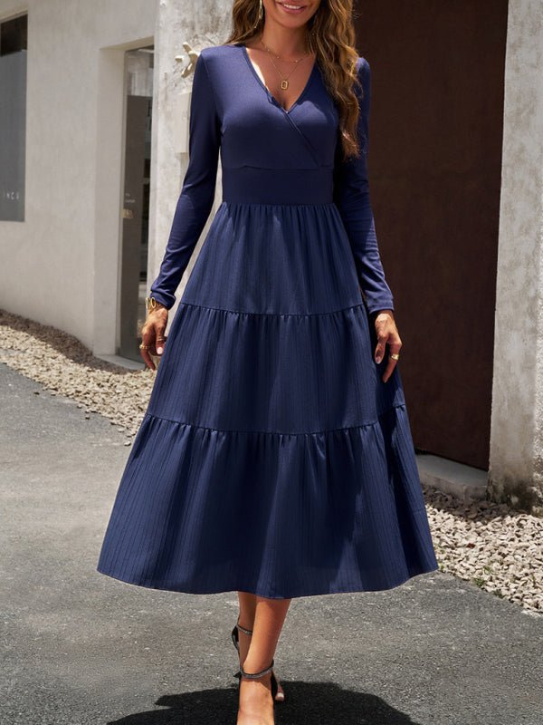 Women's Autumn Long Dress Temperament Commuting V - neck Long - sleeve Temperament Elegant Dress - Formal Dress