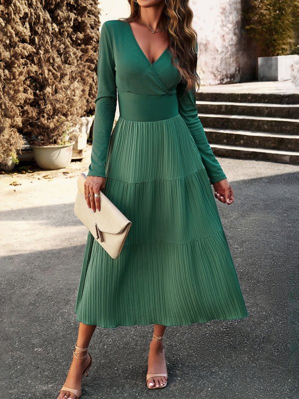 Women's Autumn Long Dress Temperament Commuting V - neck Long - sleeve Temperament Elegant Dress - Formal Dress