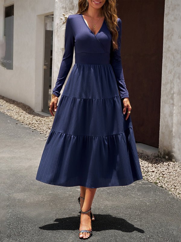 Women's Autumn Long Dress Temperament Commuting V - neck Long - sleeve Temperament Elegant Dress - Formal Dress