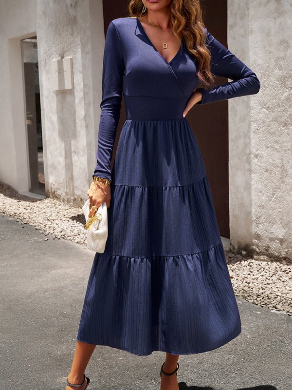 Women's Autumn Long Dress Temperament Commuting V - neck Long - sleeve Temperament Elegant Dress - Formal Dress