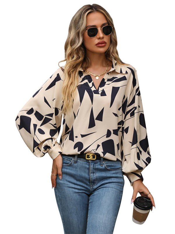 women's autumn winter long sleeve printed shirt - Top