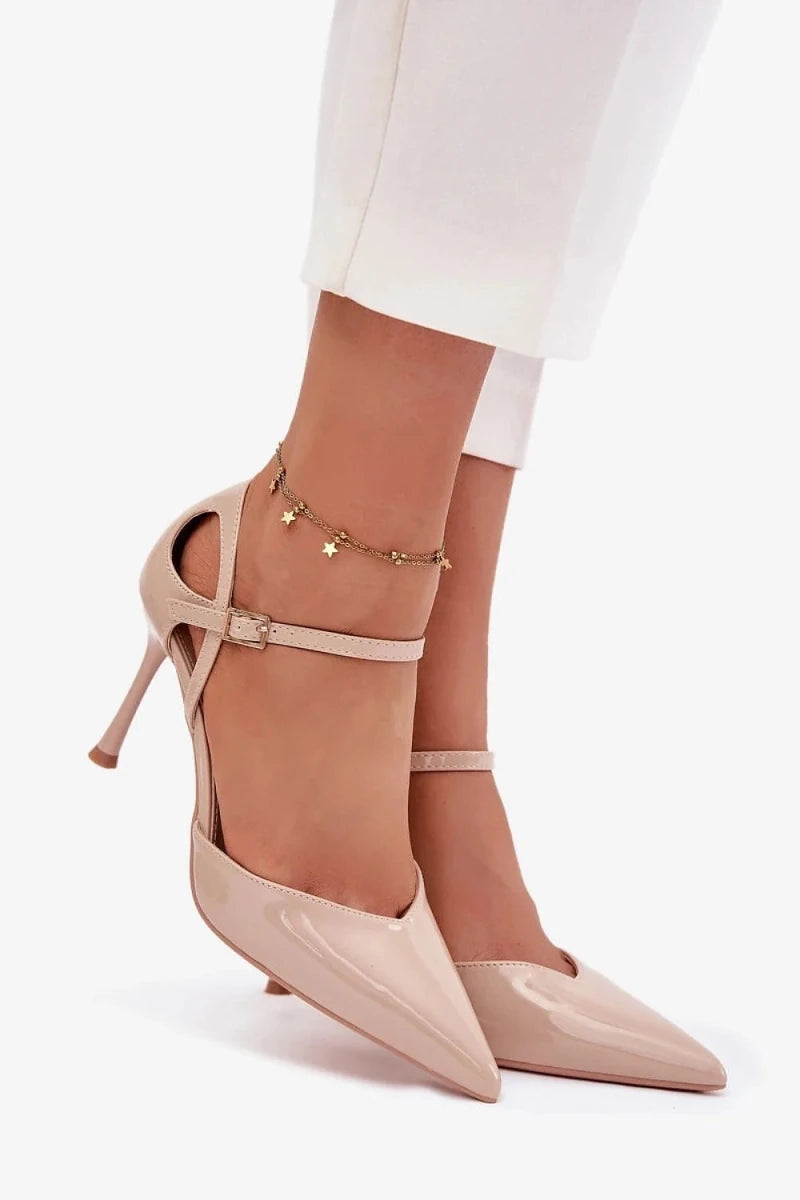 Women's Beige Black High Heel Pumps - 