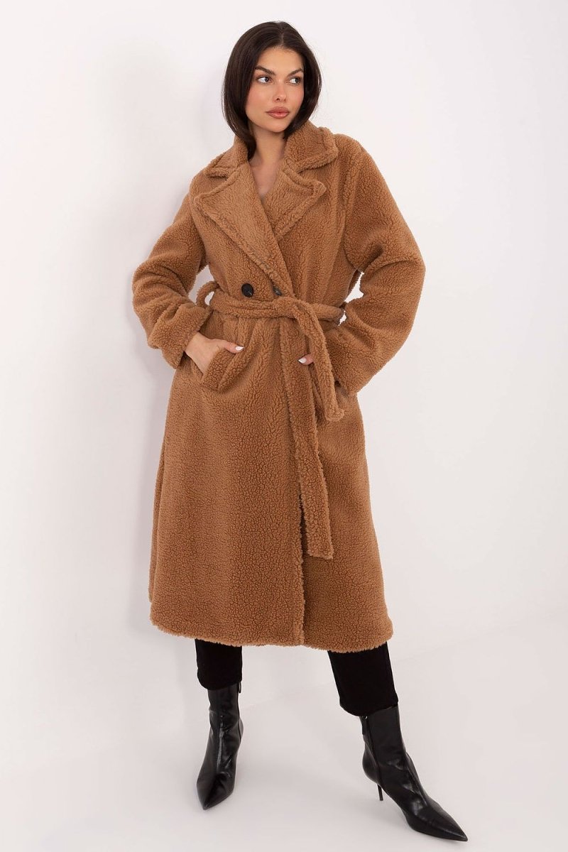 Women's Beige Knee - Length Polyester Coat - 
