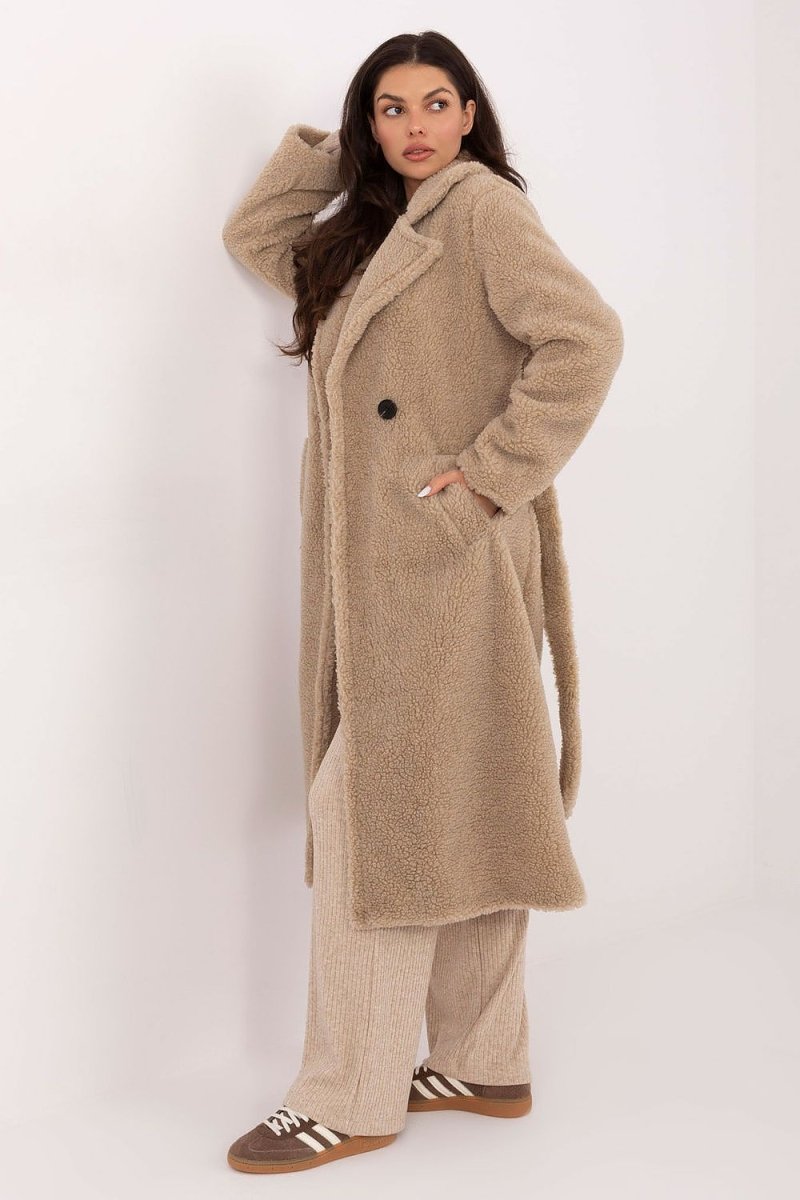 Women's Beige Knee - Length Polyester Coat - 