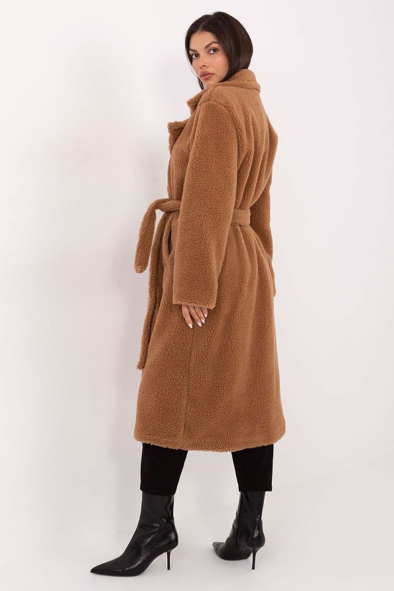 Women's Beige Knee - Length Polyester Coat - 