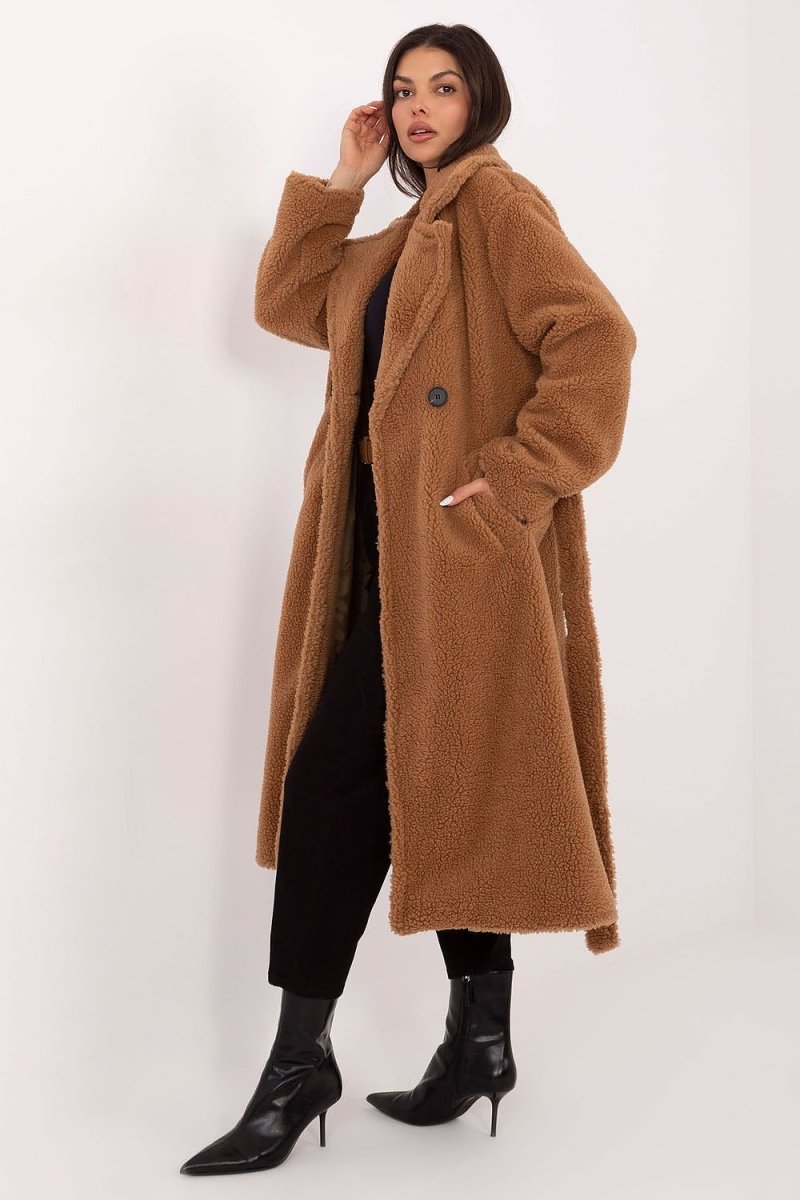 Women's Beige Knee - Length Polyester Coat - 