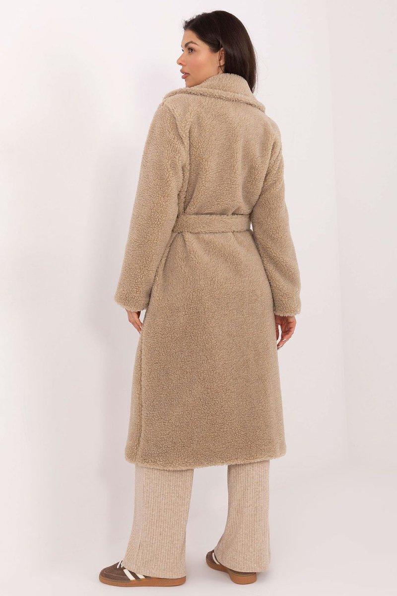 Women's Beige Knee - Length Polyester Coat - 