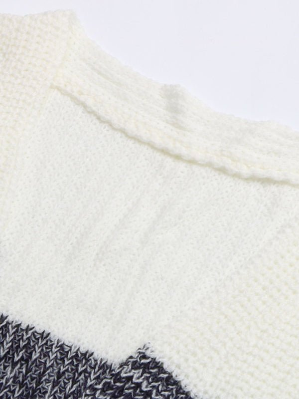 Women's Black And White Contrast Sweater Cardigan - Outerwear