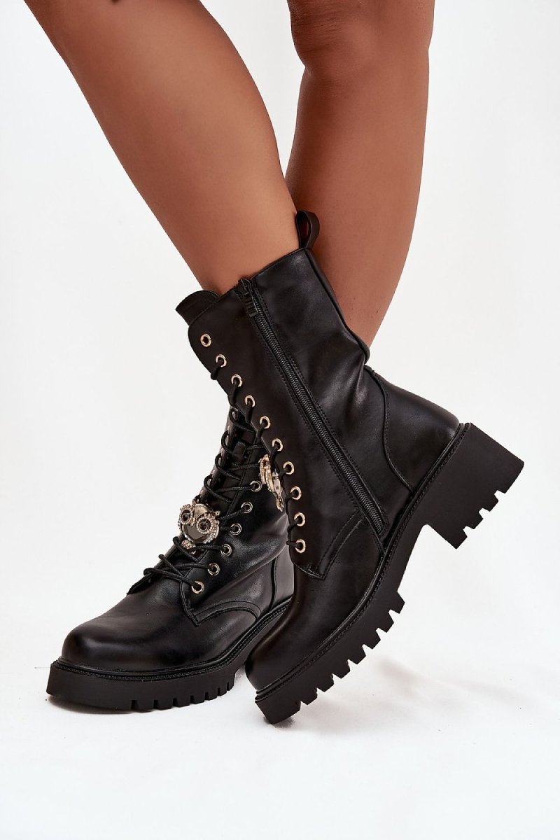 Women's Black Eco Leather Block Heel Boots - 